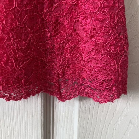 Forever 21 deep pink fitted crewneck peplum Lacy blouse top shirt cap sleeves S - Picture 3 of 17